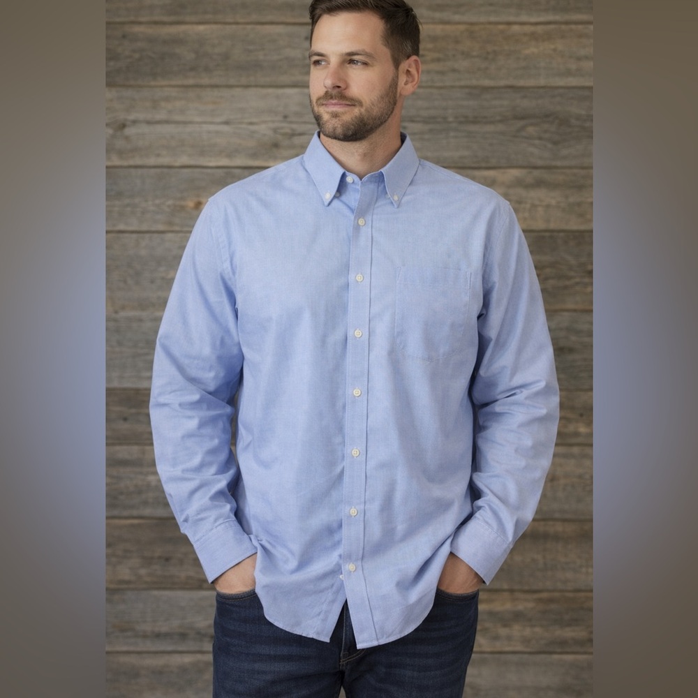 Chaps Classic Fit Oxford Button Down Shirt Light Blue XXL 18–18.5 Wrinkle Free